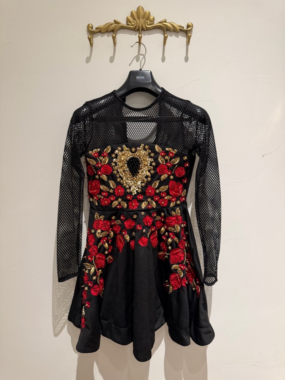 A Star is Born - Black Embellished Mini Dress with Mesh Sleeve